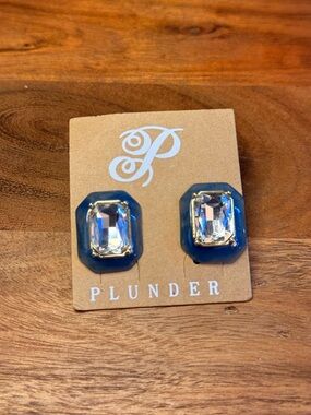 Plunder Blue Resin Studs with Clear Crystal Accents